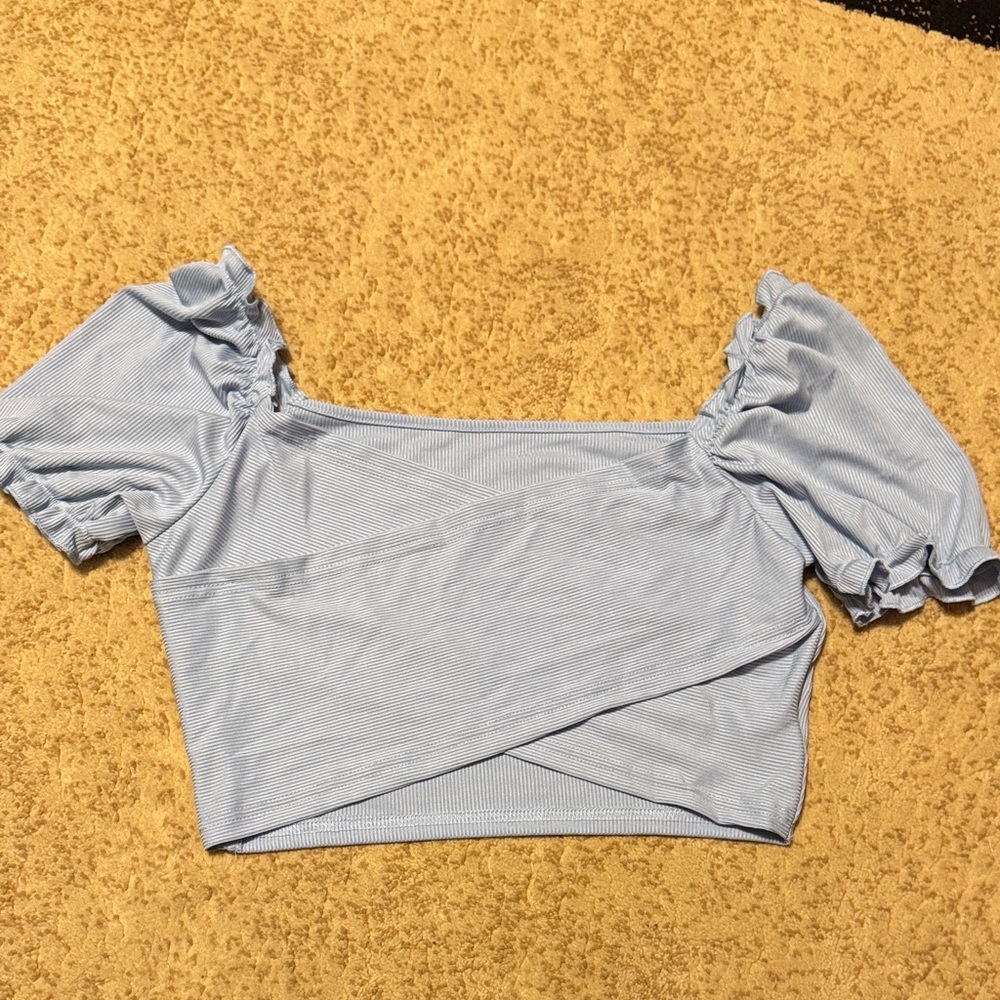 SHEIN Light Blue Ruffled Crop Top